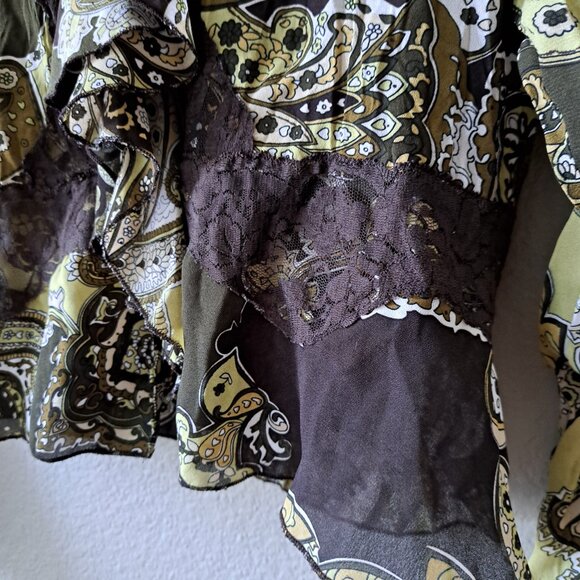 ❤️John Paul Richard 90s Groovy Boho Brown & Green Button-Down Blouse L - Picture 4 of 9
